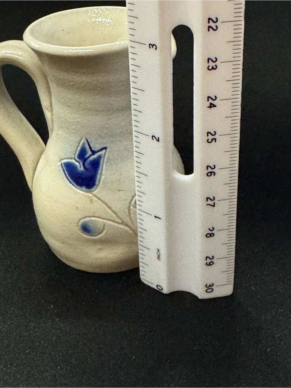 Williamsburg Pottery Miniature Ceramic Pitcher with Blue Floral Detail